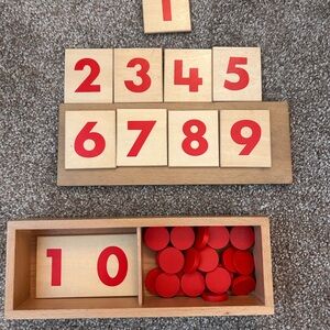 Montessori Wooden 1-10 Number Tiles with Red Markers